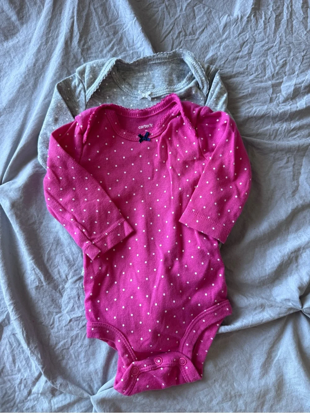 Carter's Hot Pink and Grey Polka Dot Long-Sleeve Bodysuit- 2 pack